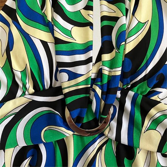 Y2K swirl print halter top dress with O ring, bohemian eclectic retro boho chic - Picture 5 of 6